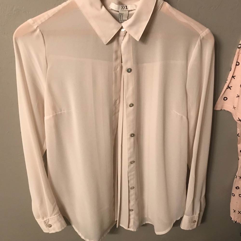 white forever 21 sheer buttondown